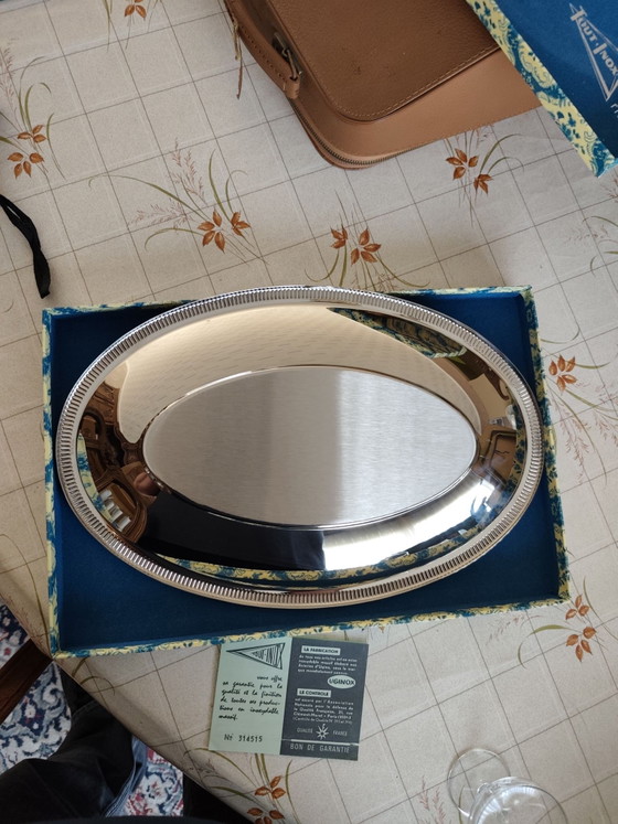 Vintage Silver Stainless Steel Tray in New Condition, Jean cuozon, Table accessories, rvs (photo 3 of 5)