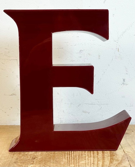 Image 1 of Vintage Dark Red Illuminated Letter E , 1980s