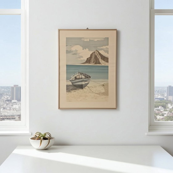 Image 1 of A. Guardieli Mid Century Modern Art Print - Signed & Aluminum Framed