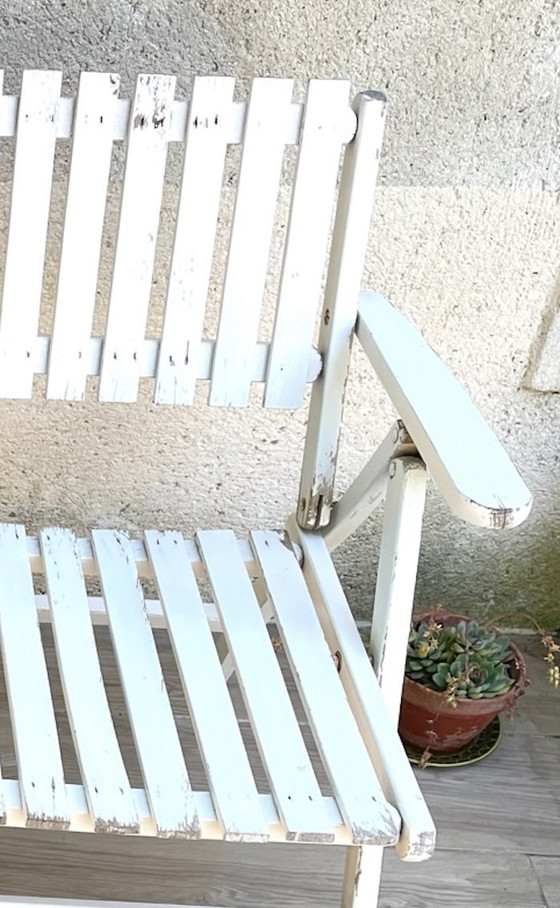 Image 1 of Vintage Wood Folding Garden Armchair by R.Gleizes France