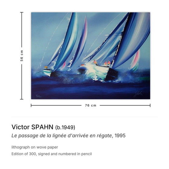 Image 1 of Victor SPAHN Il passaggio del traguardo in una regata Litografia firmata 1995