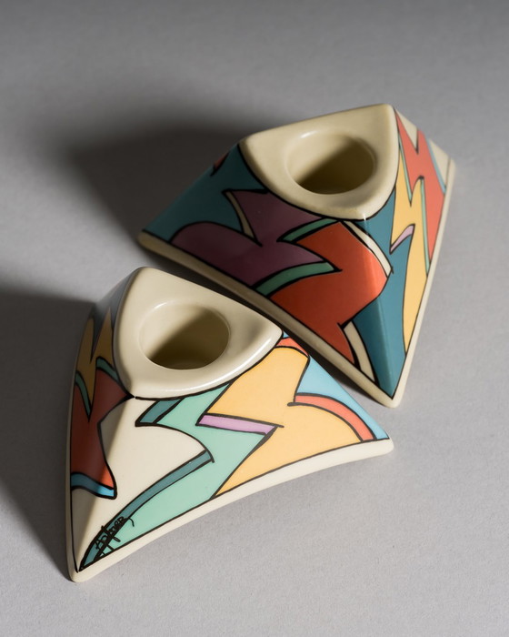 Image 1 of Dorothy Hafner for Rosenthal, “Flash” Vase Duo with Matching Candleholder Pair, Germany, 1980s