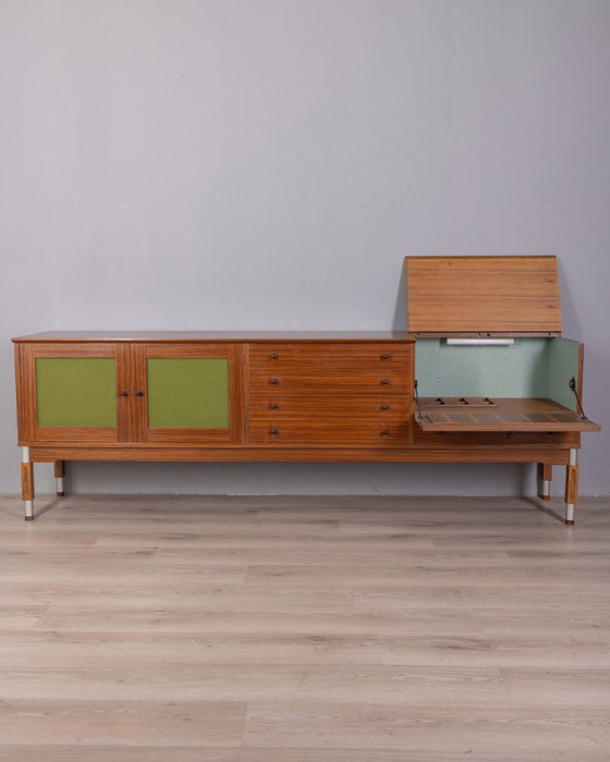 Image 1 of VINTAGE 1960s WOODEN SIDEBOARD WITH BAR COMPARTMENT, ITALIAN DESIGN