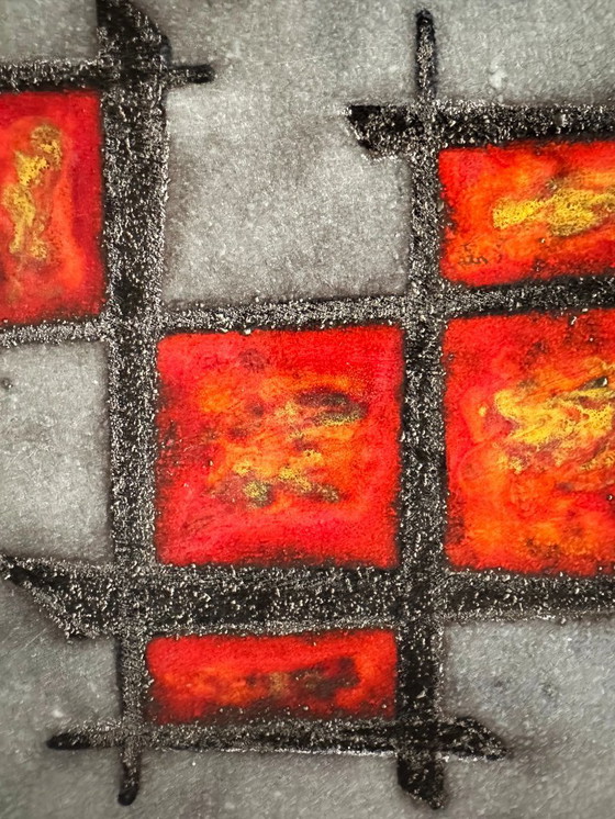 Image 1 of Couchtisch „Cloutier“ aus glasierter Lavakeramik und lackiertem Metall. Frankreich, 1970er Jahre.