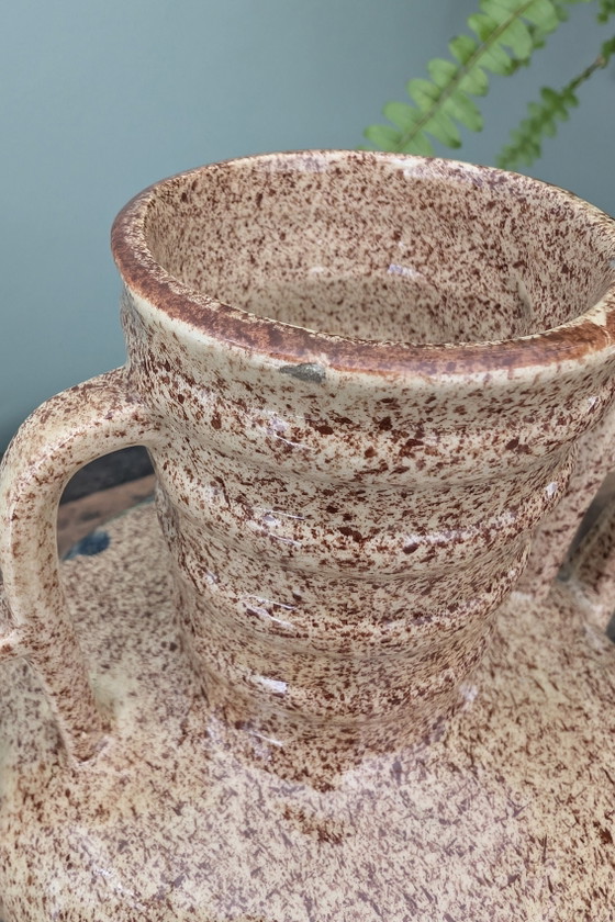 Image 1 of Belgische, handbemalte Ziervase mit vier Henkeln – Modell 895 – ca. 1940–1960