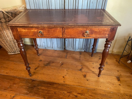 Image 1 of 19th Century Desk Worktable Leather And Inlaid With Gold Leaf