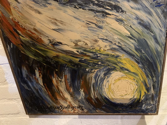 Pintura firmada, titulada 'Tormenta en el Mar'. – Arte, Madera, Lienzo (photo 7 of 10)