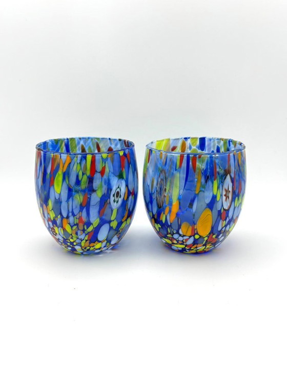 Image 1 of Set di 6 bicchieri in vetro soffiato veneziano con murrine Effetre Murano fuse nel vetro, hand made in italy.