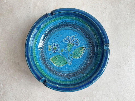 1x Großer Aldo Londi Aschenbecher für Bitossi Rimini Blaue Keramik – tafelaccessoires, Ceramic, Vintage