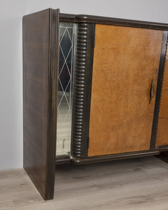Image 1 of Credenza vintage anni '40 in legno e vetro, design Art Deco italiano