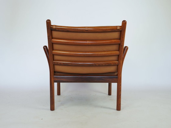 Image 1 of Illum Wikkelsoe teakhouten lounge stoel en kruk vintage design jaren 60