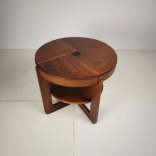 Amsterdamse School eikenhouten bijzettafel met vierkant motief, Nederland, circa 1925 – Wood