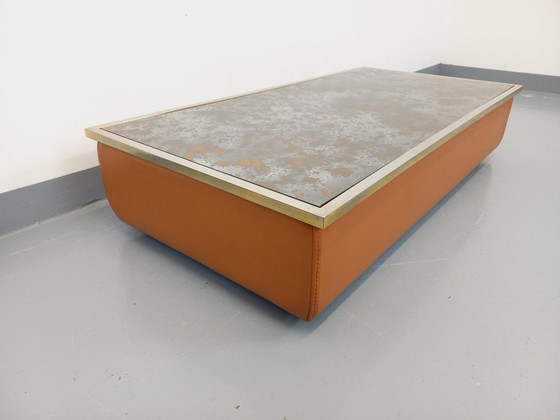 Image 1 of Tavolino vintage in vetro eglomato, cromo e pelle degli anni '70