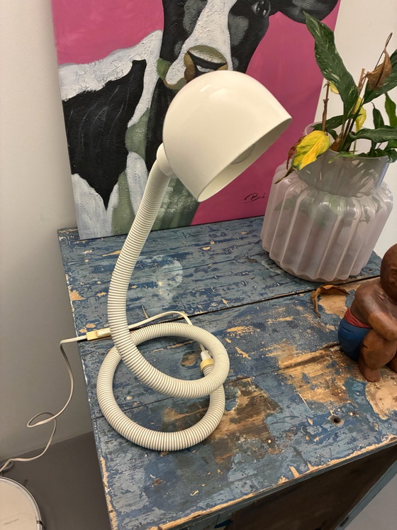 Vintage Space Age 'Snake' / 'Cobra' Table lamp – White – 70s/80s – Happy Light, Metal, Plastic (photo 12 of 12)