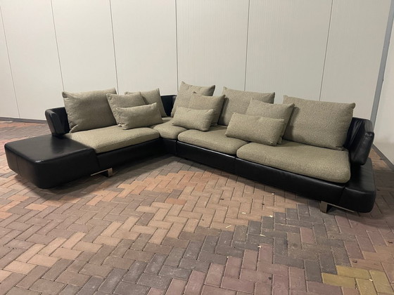 Natuzzi Opus: High-End Modular Leather Corner Sofa (305 cm) with Goose Feather Fabric Cushions | Black & (photo 5 of 14)