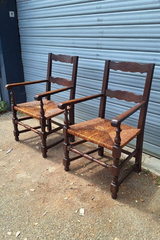 Image 1 of Coppia di poltrone rustiche in legno e paglia