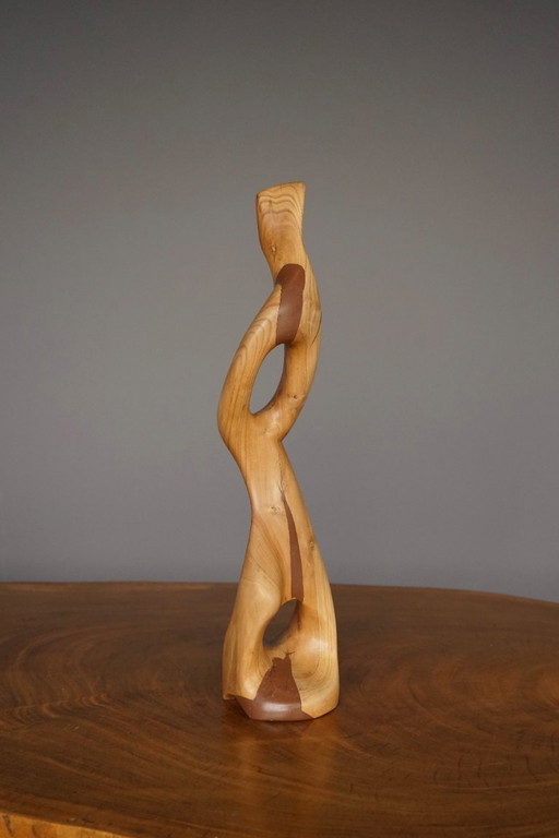 Mid-Century Abstract carved wooden Sculpture, 1968