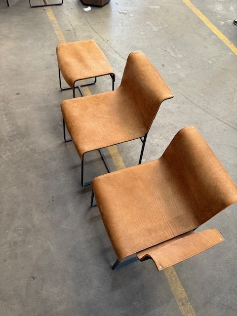 3x Founded Item, QLIV Stool Chair Without Arm And Chair With Arm, Cinnamon