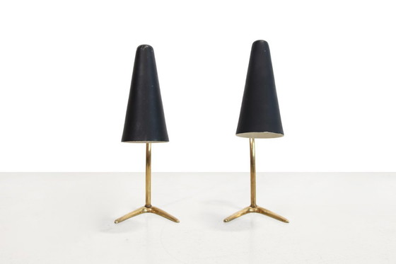 Image 1 of Set van twee Zwart met Messing Italiaanse bedlampjes