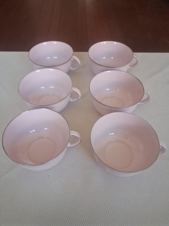 Image 1 of Servizio da caffè/tè Art Déco originale - Epiag, Cecoslovacchia (anni '20/'30) - Porcellana rosa con bordo argentato