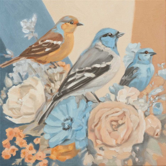 Image 1 of Birds and Flowers, oil on canvas, 30x30 cm, Sandra Kolondam