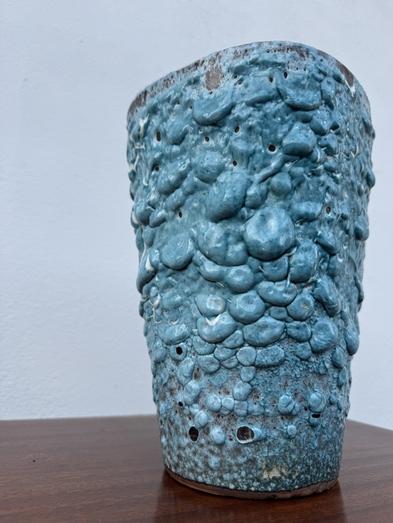 Image 1 of Vase céramique écume bleu années 60