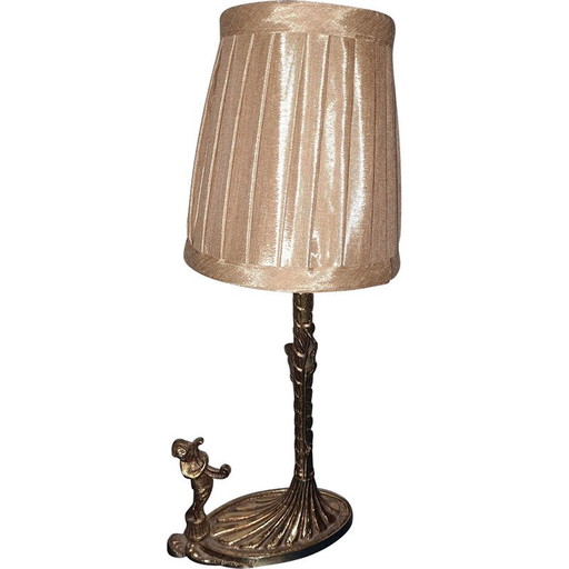 Lámpara Art Déco vintage de latón con querubín, década de 1940
