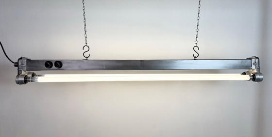 Image 1 of Industriële, gepolijste hanglamp met buisvormige armatuur, jaren 70