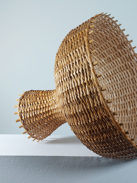 Image 1 of Vintage lampenkap van rotan in mandvorm uit het midden van de 20e eeuw, jaren 70.