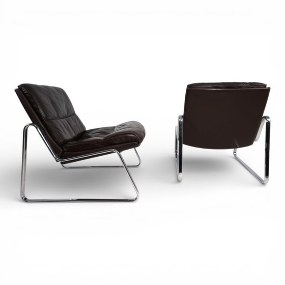 Image 1 of Set di 2 poltrone Drabert in pelle marrone di Gerd Lange, 1970