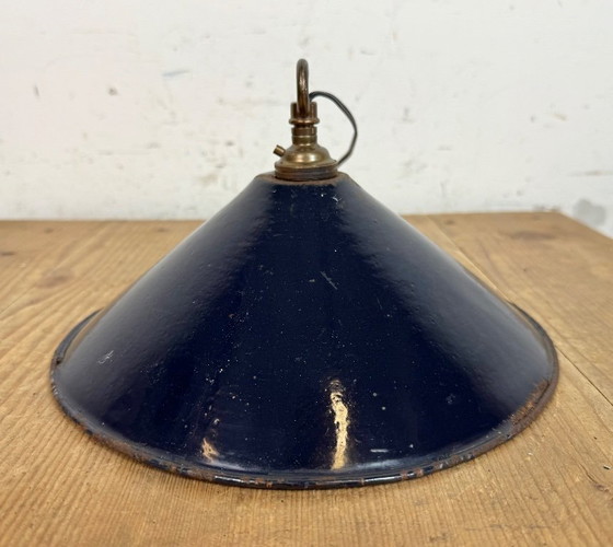 Image 1 of Lampada a sospensione industriale in smalto blu scuro, stile britannico, anni '50