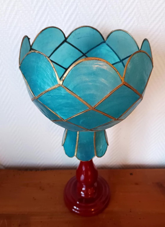Image 1 of Lampada vintage in ceramica e madreperla blu