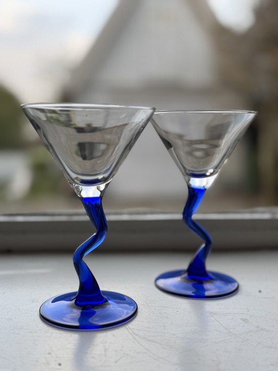 Image 1 of Set di 2 bicchieri da martini vintage Memphis Libbey degli anni '80.