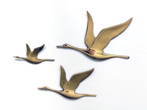 wall decoration vintage brass ducks