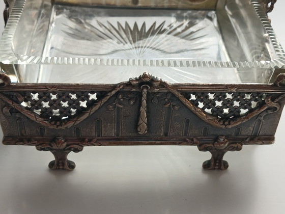 Rare Art Nouveau square bowl solid silver 800 and crystal WOLFERS FRERES/N.GOLDSCHMIDT 19th century (photo 3 of 15)
