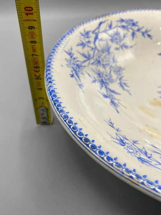 Antique Creil et Montereau Fine Earthenware Compote Dish, Blue Japonisme Decor, Bamboo and Plum Tree (photo 7 of 7)