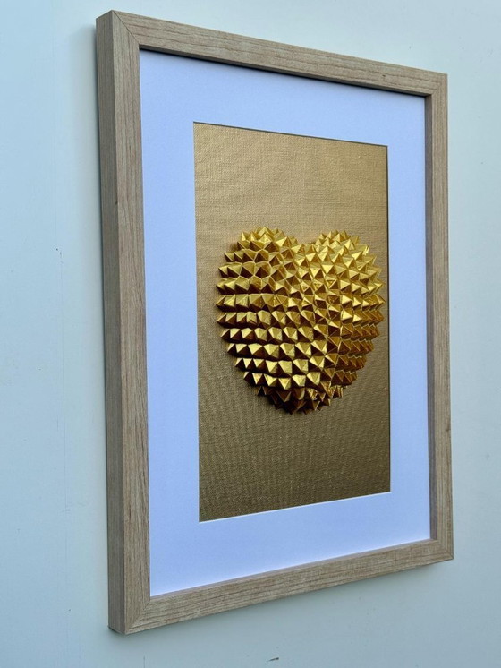Image 1 of 3D Geometric Heart Wall Art – Gold Heart