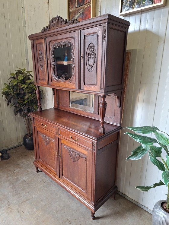 Image 1 of Antieke buffetkast, servieskast, wandmeubel afm. 130x47cm en 213cm hoog
