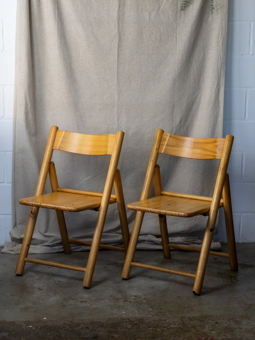2X Vintage Beech Folding Chair
