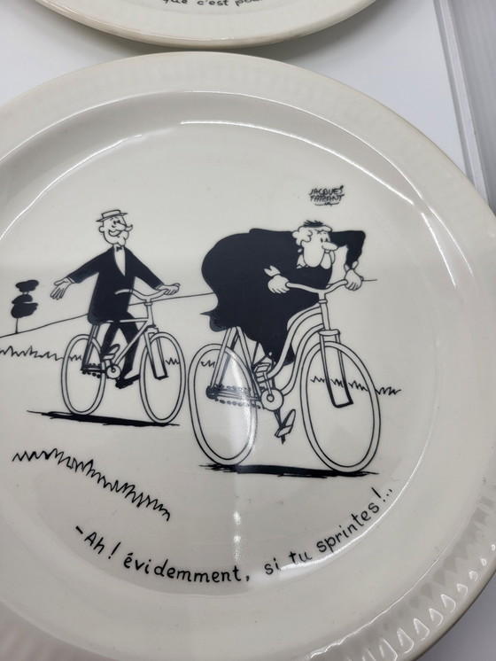 Image 1 of Sprechende Teller Saint Amand Illustration von Jacques Faizant Fayence Frankreich 1970 (6er Set)