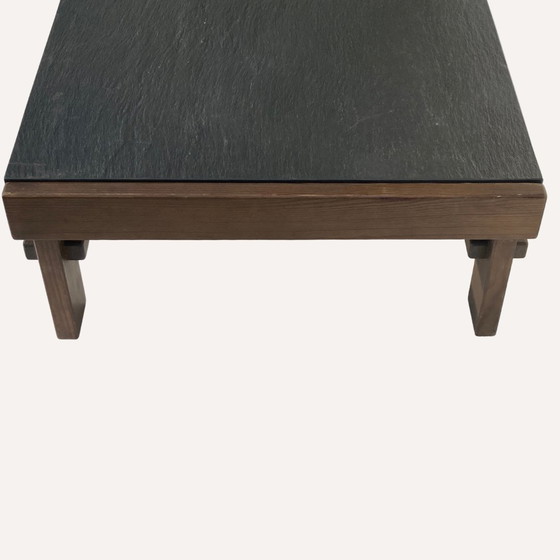 Image 1 of 1X Table basse moderniste brutale en pierre naturelle noire et grise Par Carl Straub, Allemagne, 1979