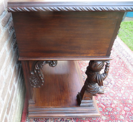 Unique Carved Vintage Cabinet with Carving and Beautiful Figures 1 Large Deep Drawer Very Good Condition (photo 5 of 11)
