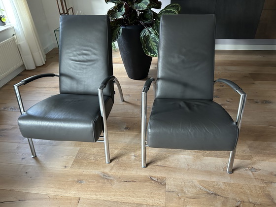 Image 1 of 2 sedie, pelle Harvink De Club color Basalto