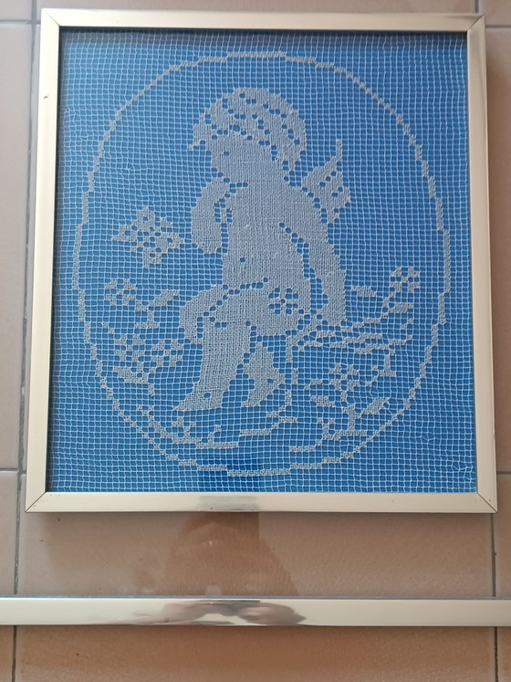 Quadro artigianale lavorazione uncinetto, Arte, Vetro, Metallo, Blu (foto 2 di 9)
