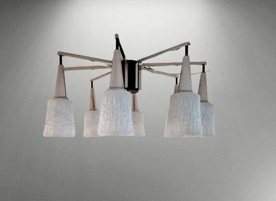 Image 1 of Lampada da soffitto vintage con 8 paralumi in vetro