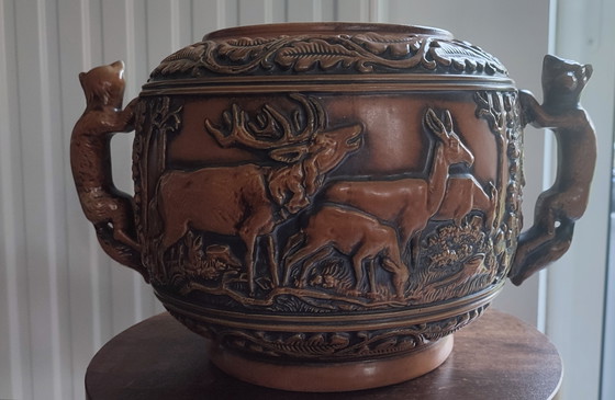 Image 1 of Pot en grès ancien West Germany Original Gerzit Gerz". Scènes de chasse .