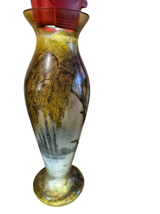 Paire de vases en verre peints à la main, Michel Nancy, Marron, Art Nouveau (photo 23 sur 23)