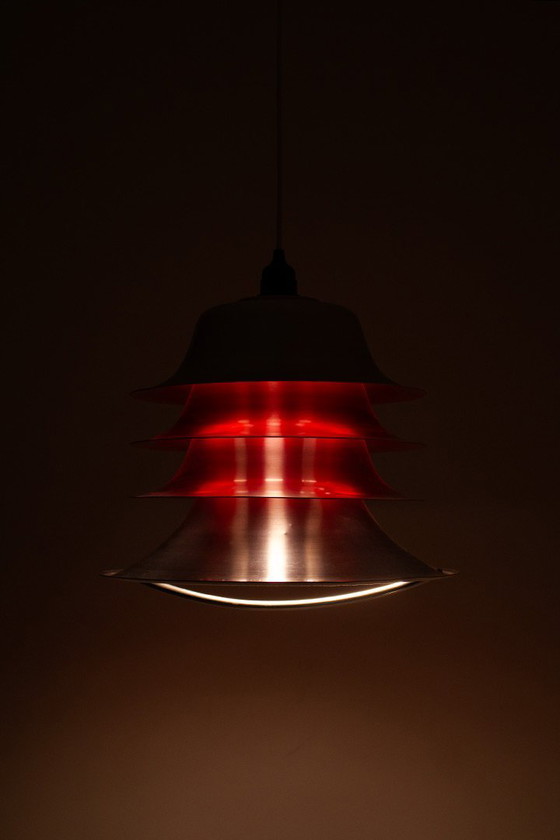 Image 1 of Lampada a sospensione vintage Lakro in alluminio stratificato - Rossa