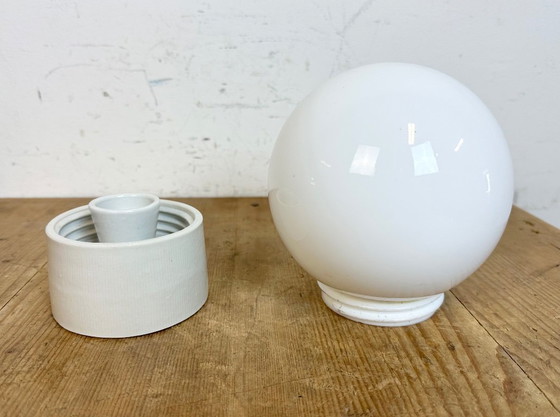 Image 1 of Vintage White Porcelain Ceiling Light with Milk Glass, 1960s