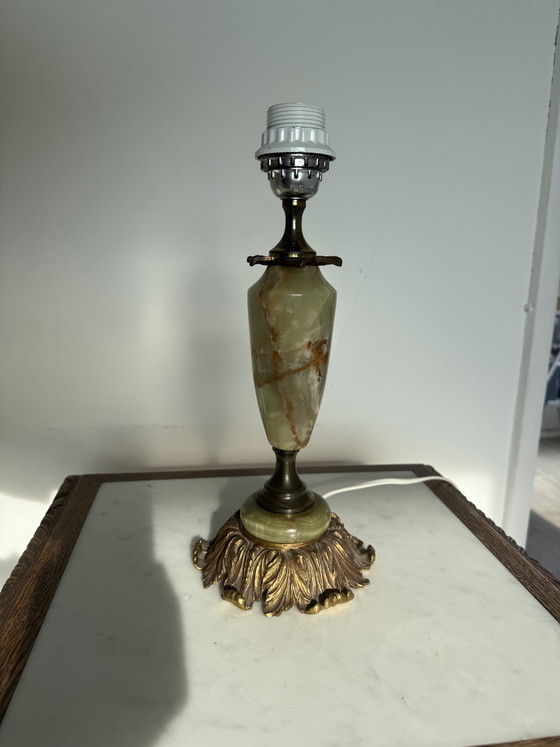 Cordero de mesa antiguo hecho de ónix natural verde. – Lámparas de mesa, Marble, Brass (photo 3 of 8)